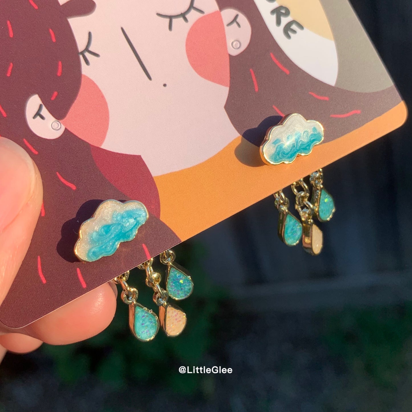 Oil Painted Cloud Raindrop Enamel 2 Ways to wear Earrings (S925 Post) #light blue Raindrops