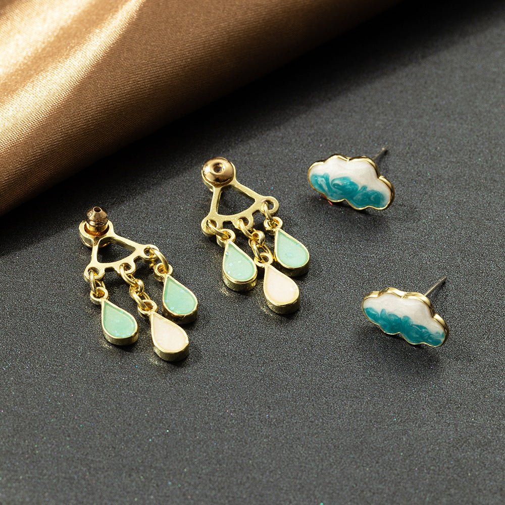 Oil Painted Cloud Raindrop Enamel 2 Ways to wear Earrings (S925 Post) #light blue Raindrops