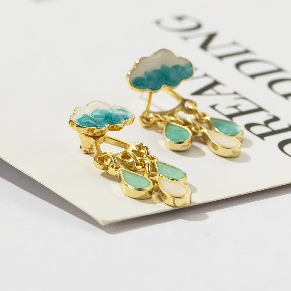 Oil Painted Cloud Raindrop Enamel 2 Ways to wear Earrings (S925 Post) #light blue Raindrops