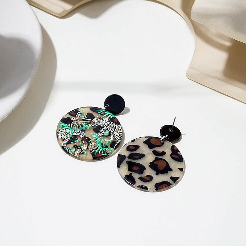 Leopard Forest Acrylic Emboss Earrings (Steel Post)