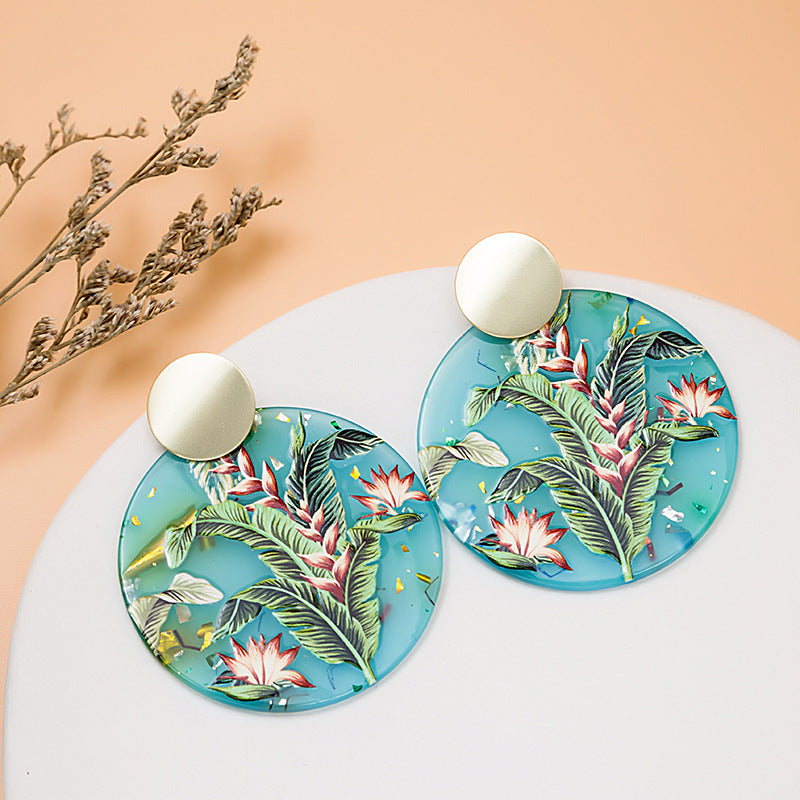 Huge False Birds of Paradise Rainforest Acrylic Emboss Earrings (Silver and Copper Nickel Post)