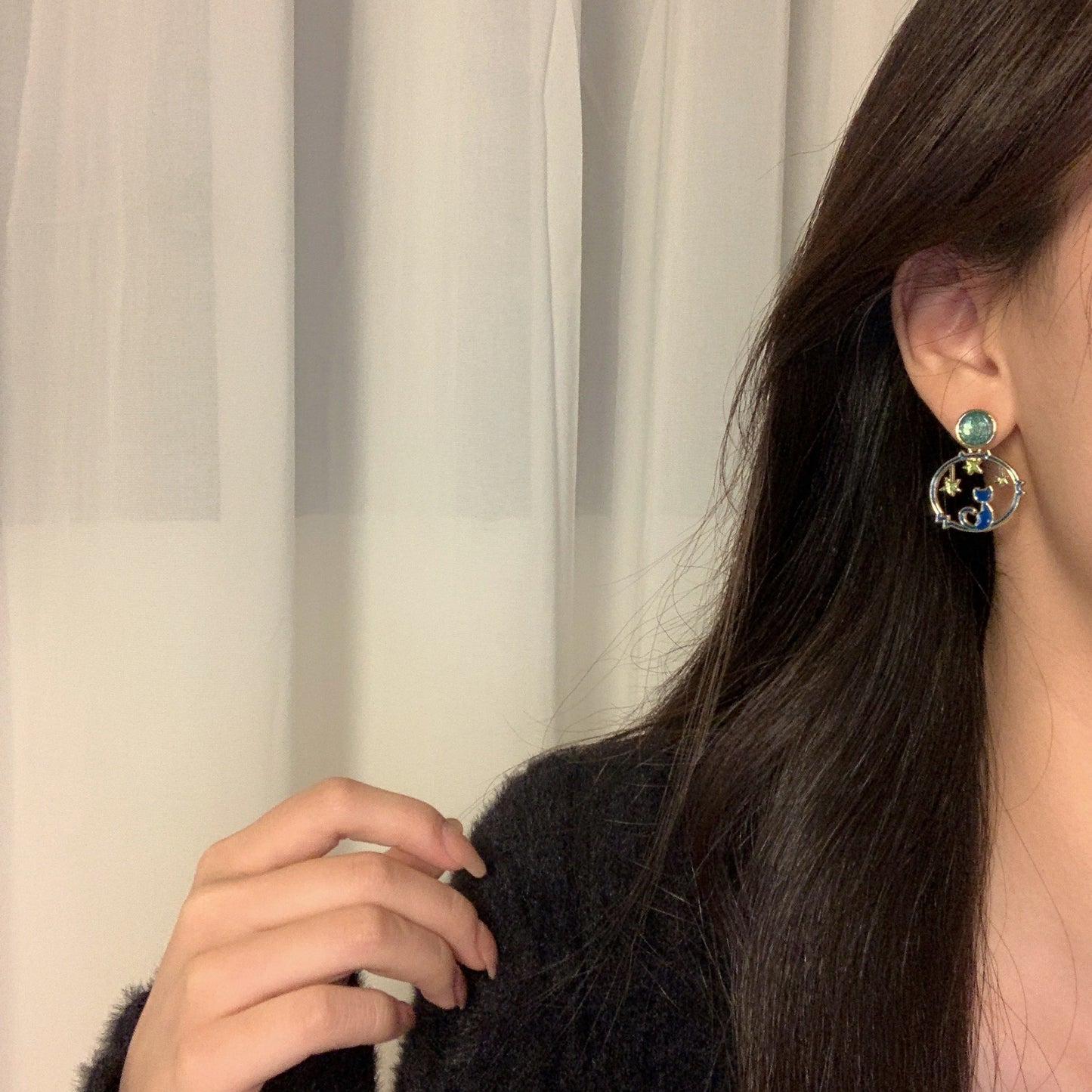 Blue Cat Starry Night Enamel Earrings (S925 Post)
