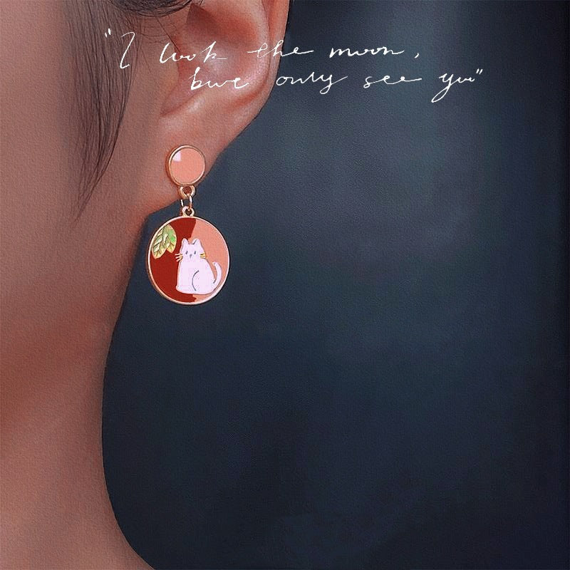 Asymmetric Kawaii Cat Enamel Earring (S925 Post)