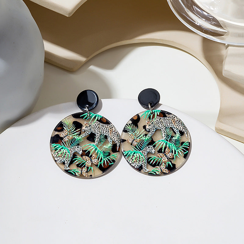 Leopard Forest Acrylic Emboss Earrings (Steel Post)