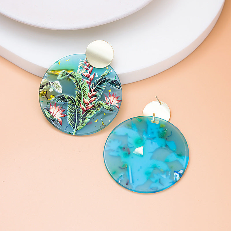 Huge False Birds of Paradise Rainforest Acrylic Emboss Earrings (Silver and Copper Nickel Post)
