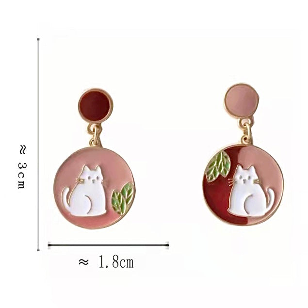 Asymmetric Kawaii Cat Enamel Earring (S925 Post)