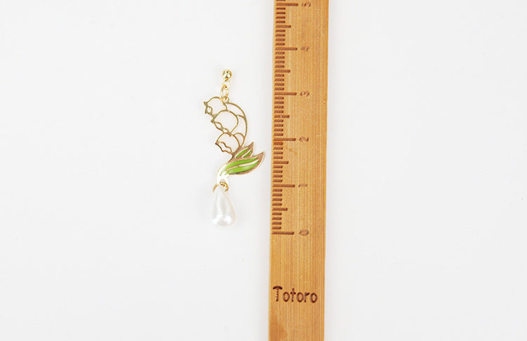 Lily Of The Valley Oil Glaze Hand Painted Enamel With Faux Pearl Earrings (S925 Post)