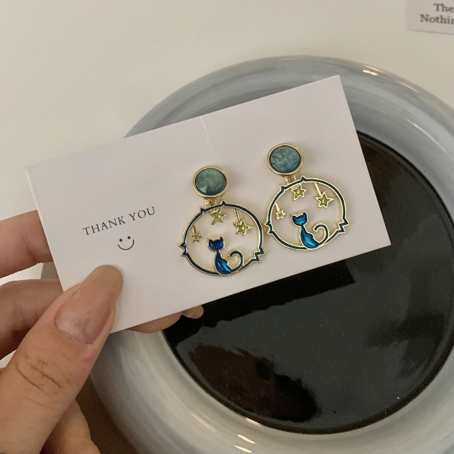 Blue Cat Starry Night Enamel Earrings (S925 Post)