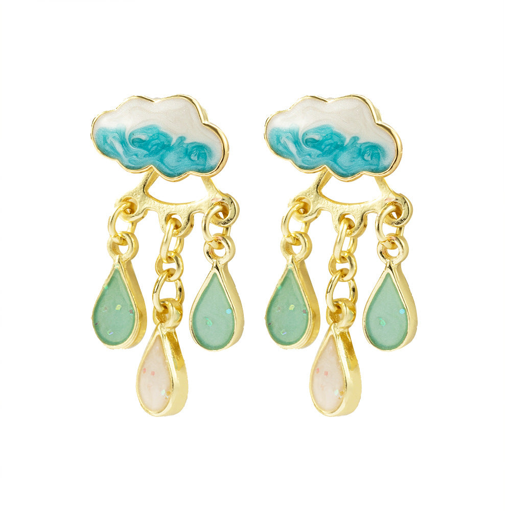 Oil Painted Cloud Raindrop Enamel 2 Ways to wear Earrings (S925 Post) #light blue Raindrops