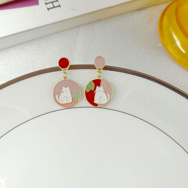 Asymmetric Kawaii Cat Enamel Earring (S925 Post)