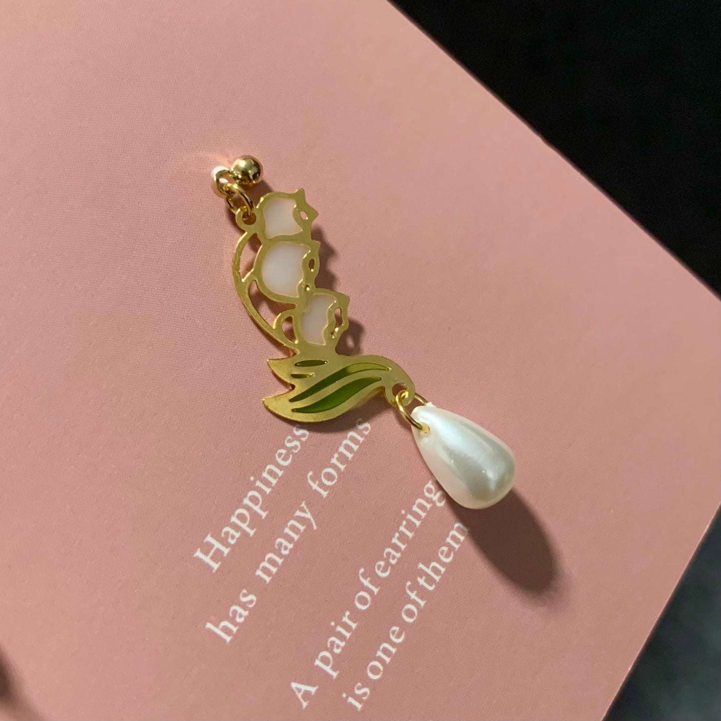 Lily Of The Valley Oil Glaze Hand Painted Enamel With Faux Pearl Earrings (S925 Post)