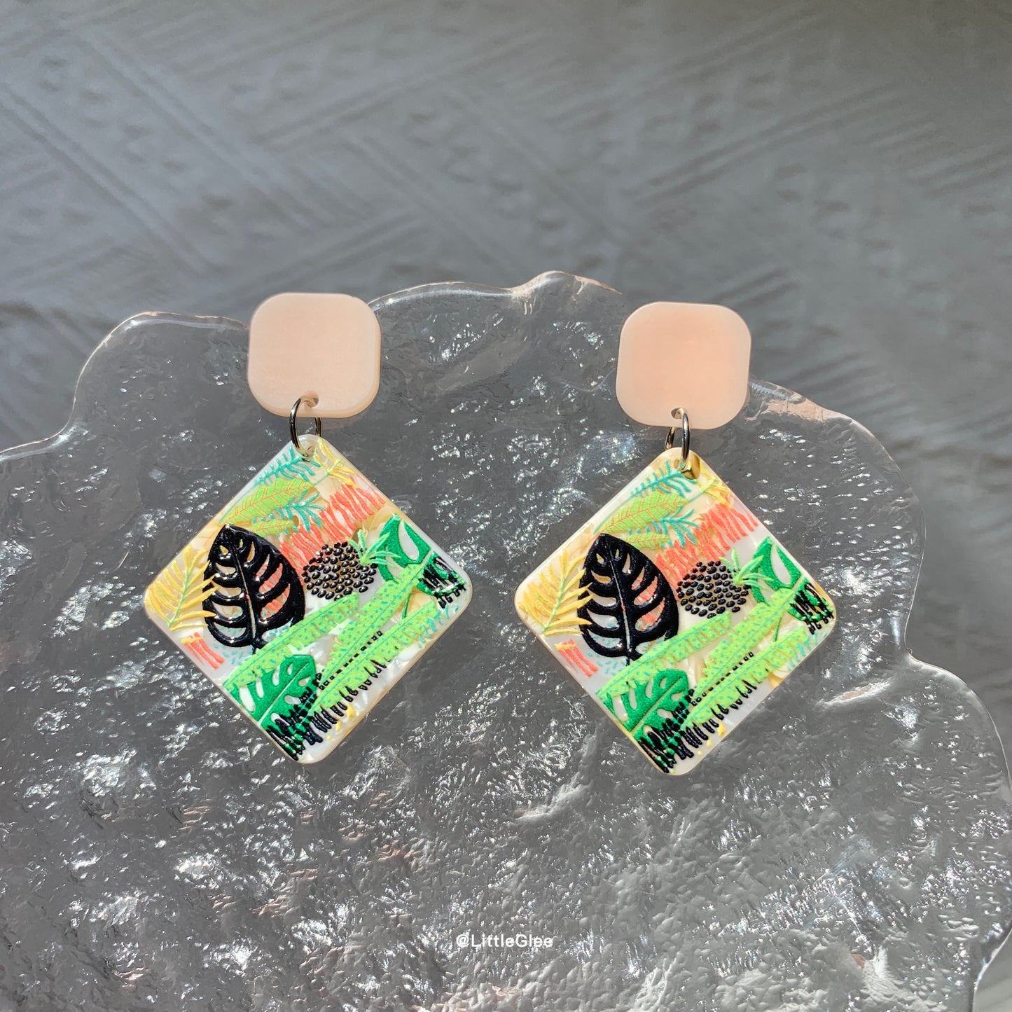 Black Monstera Plant Group Acrylic Emboss Earrings (S925 Post)