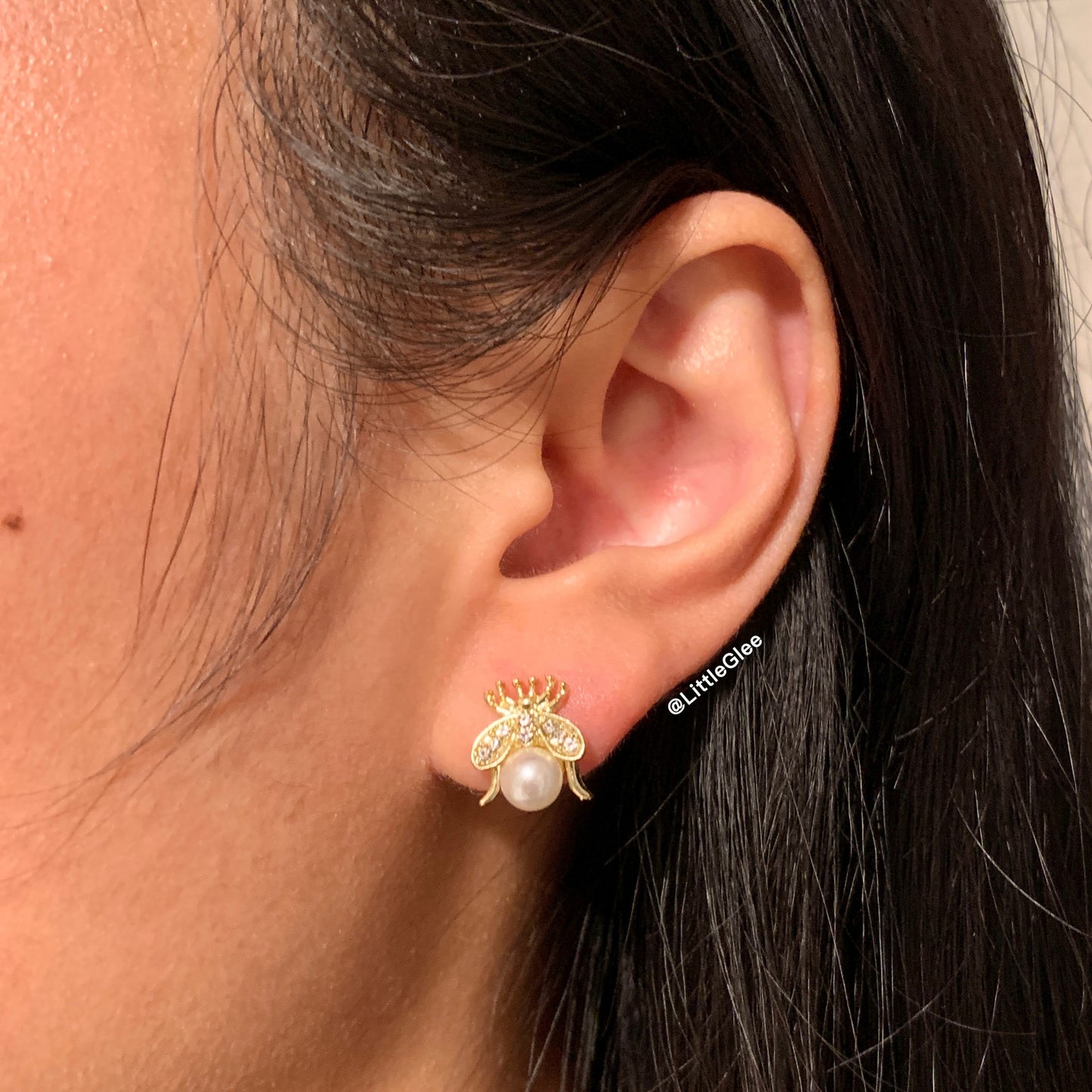 Simple Exquisite Bee With Faux Pearl Earrings (S925 Post)