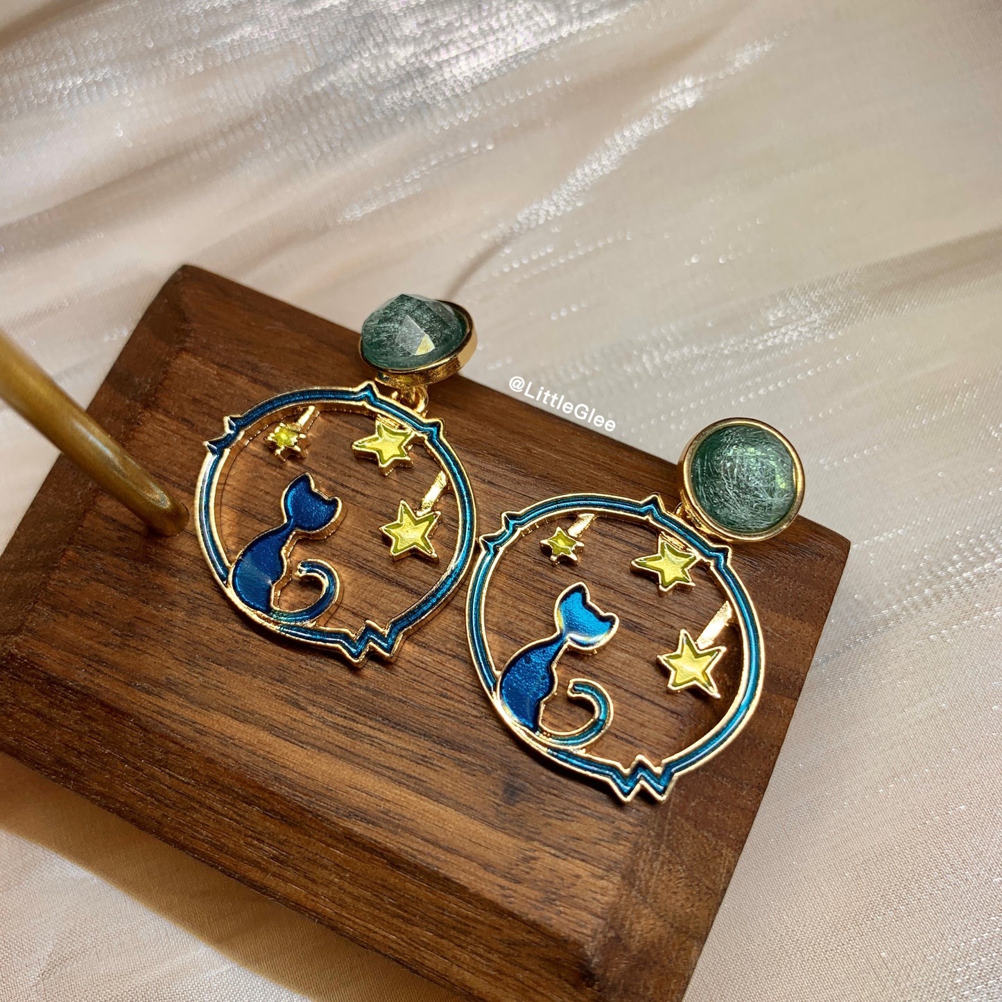 Blue Cat Starry Night Enamel Earrings (S925 Post)