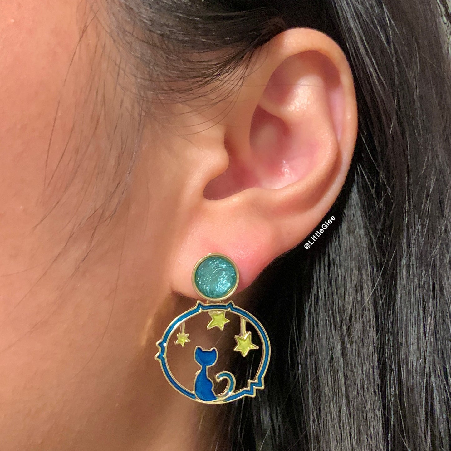 Blue Cat Starry Night Enamel Earrings (S925 Post)