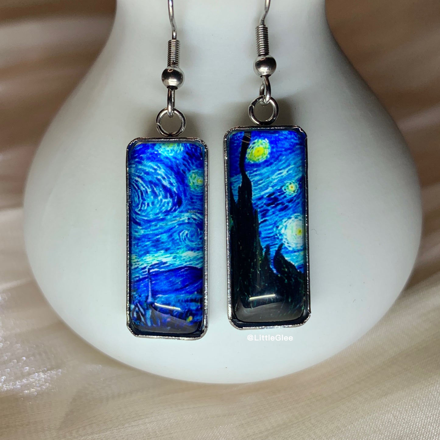 Van Gogh Starry Night Curve Glass Earring (Stainless Steel Post)