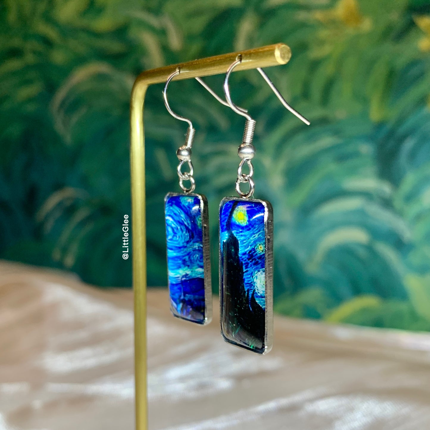 Van Gogh Starry Night Curve Glass Earring (Stainless Steel Post)