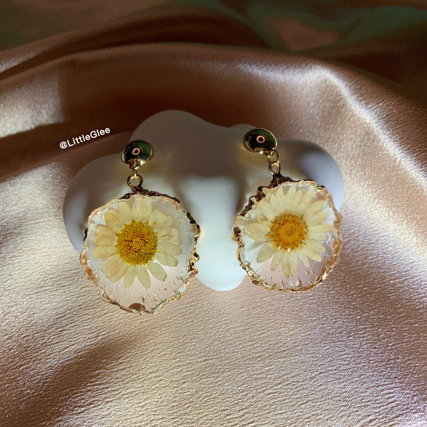Real Daisy Pressed Dry Flower Resin Imitate Stone Earrings