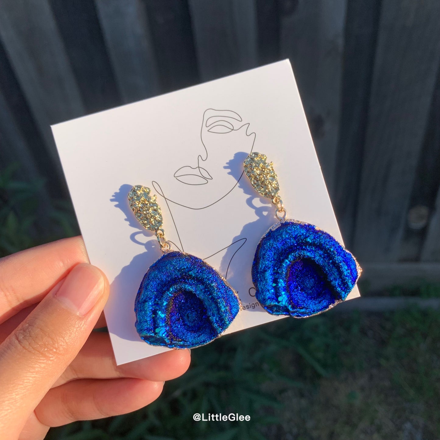 Vintage Blue Imitation GemStone Geometry Irregular Earrings (S925 Post) #Arched