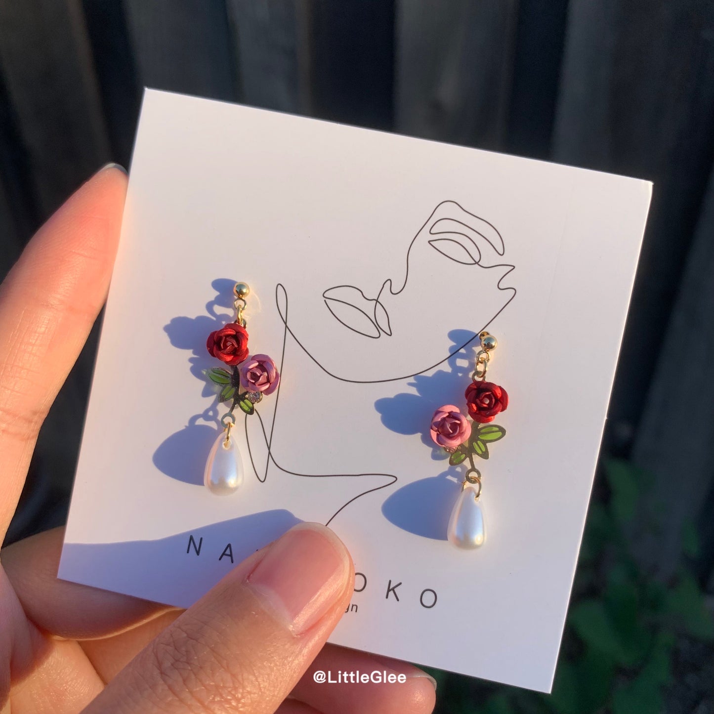 Purple Red Rose With Faux Pearl Earrings (S925 Post)
