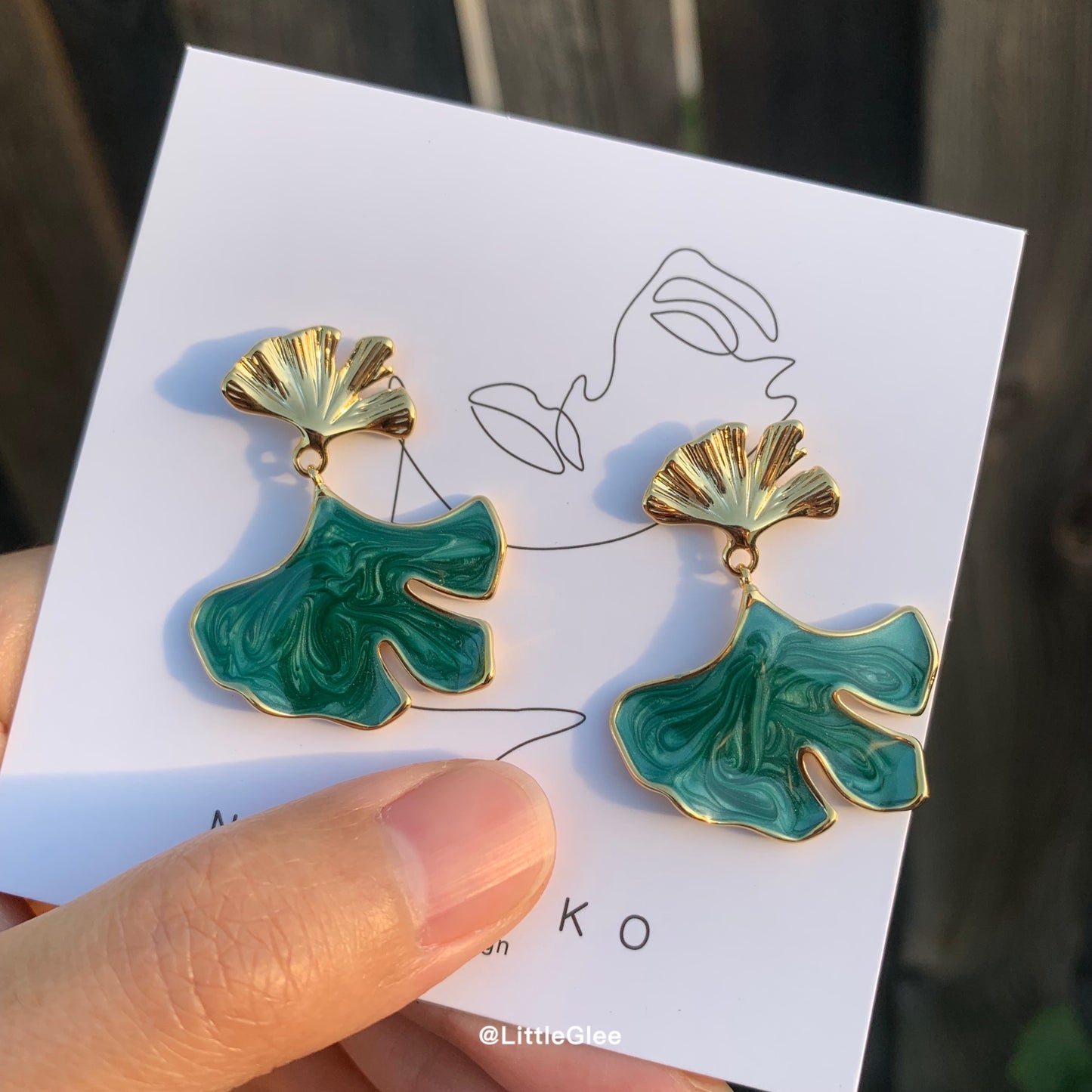 Gingko Enamel Hand Painted Earrings (Alloy With Gold Cover Post)