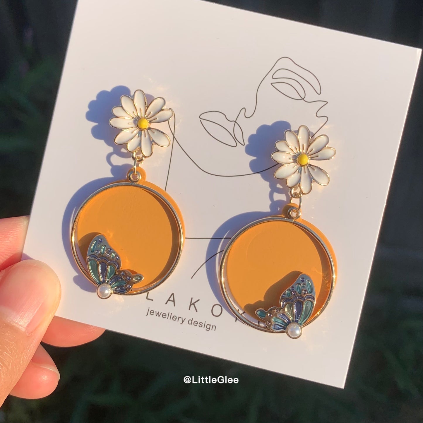 Daisy Butterfly Enamel Replicate Leather Pearls Earrings (S925 Post)