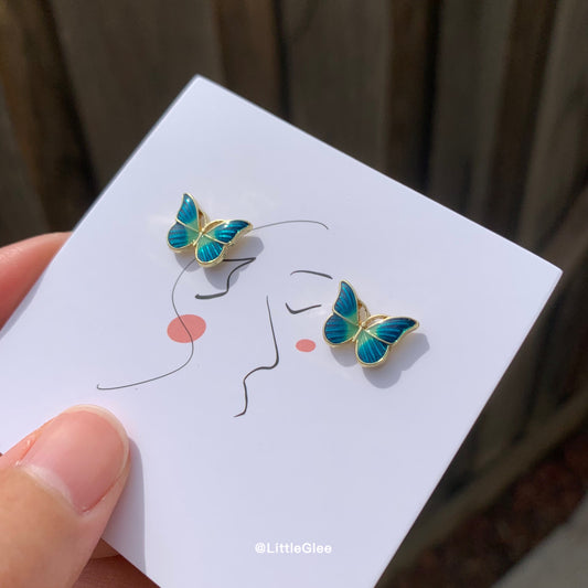 Fancy 'Blue Butterfly' Enamel Earrings