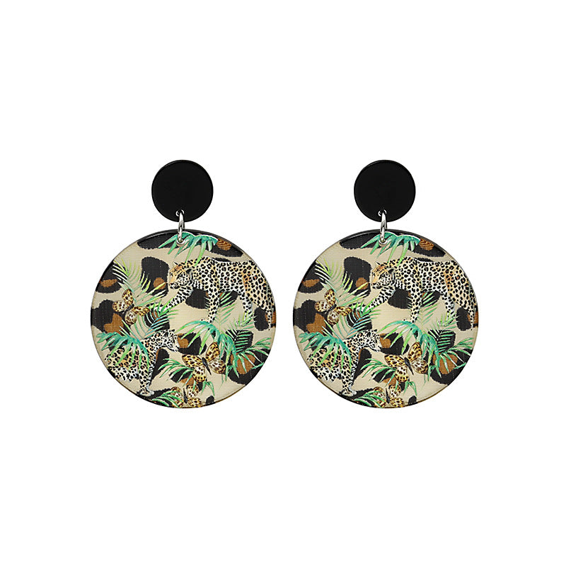 Leopard Forest Acrylic Emboss Earrings (Steel Post)