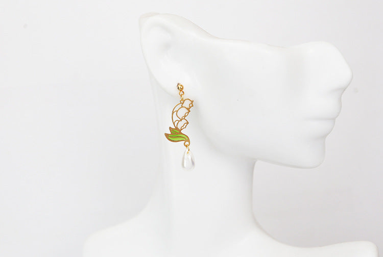 Lily Of The Valley Oil Glaze Hand Painted Enamel With Faux Pearl Earrings (S925 Post)
