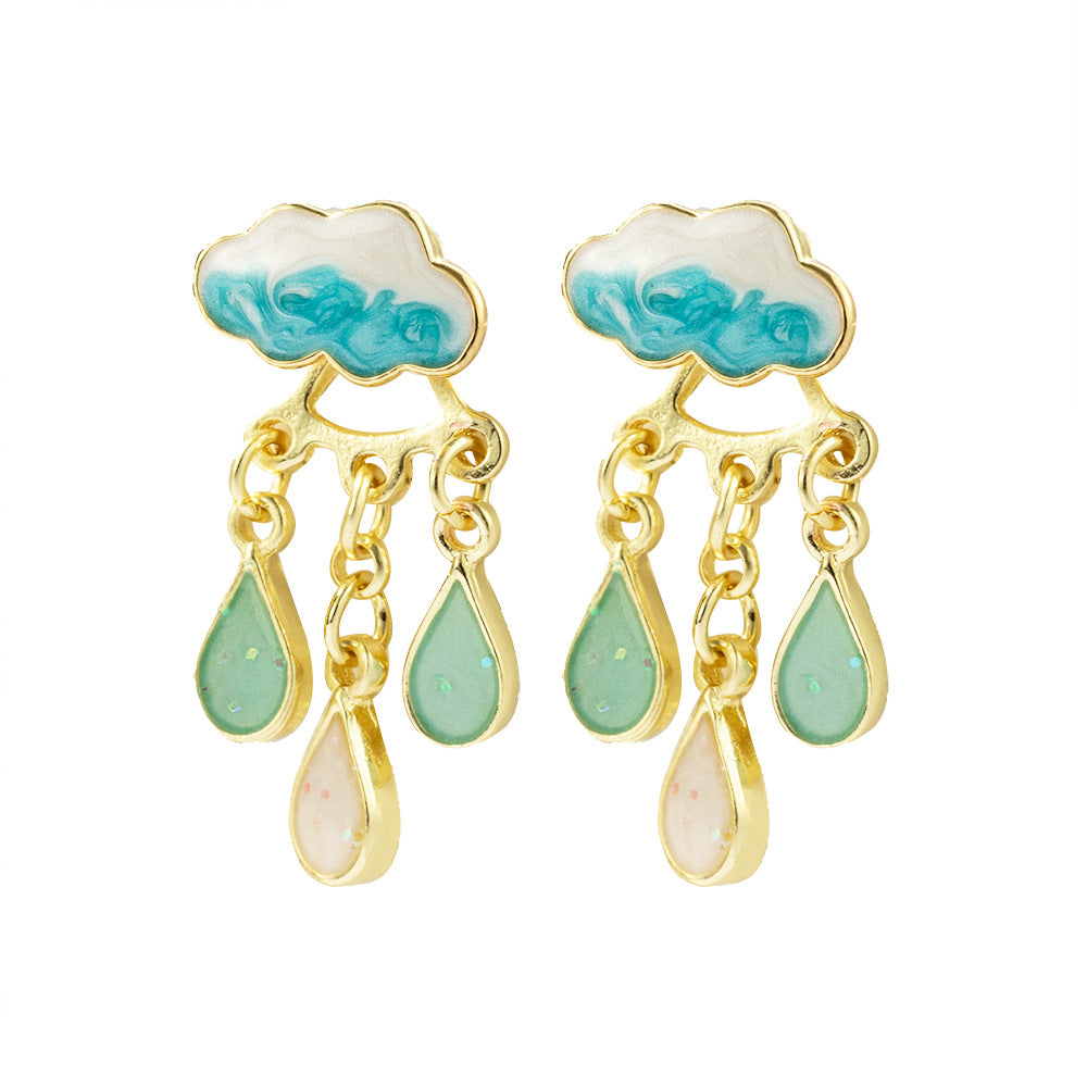 Oil Painted Cloud Raindrop Enamel 2 Ways to wear Earrings (S925 Post) #light blue Raindrops